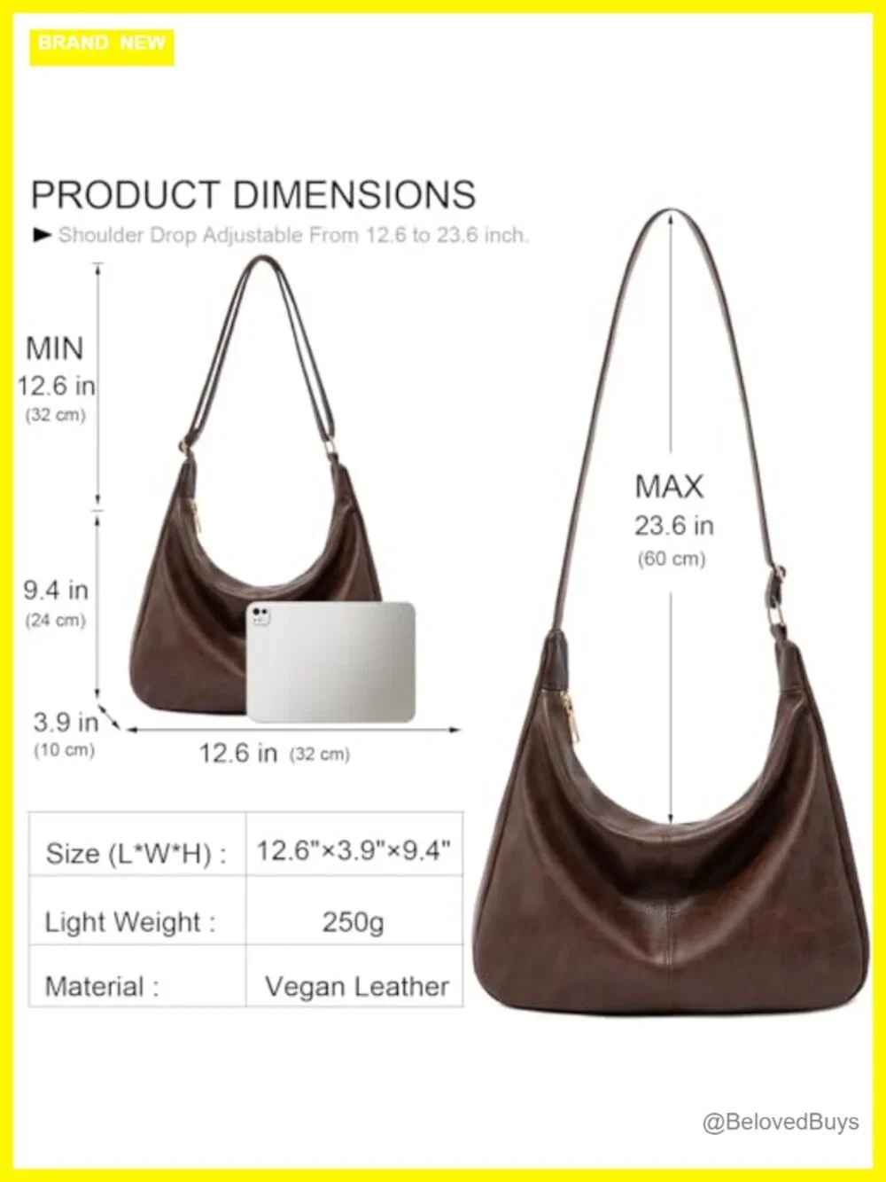 Foldable Vegan Leather Shoulder Hobo Tote Crossbody Purse